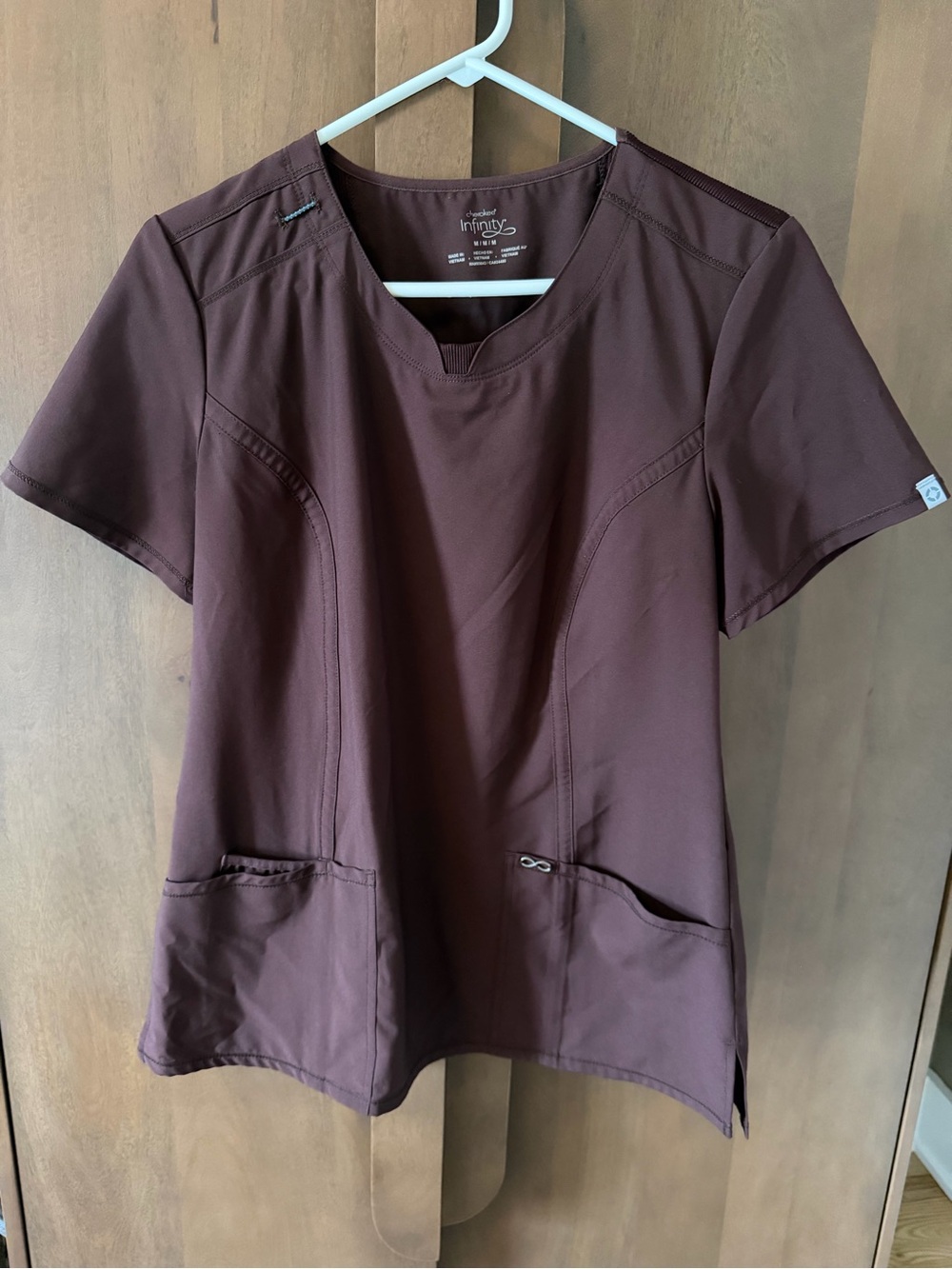 Infinity by Cherokee Short Sleeve Scrub Top in Deep Brown